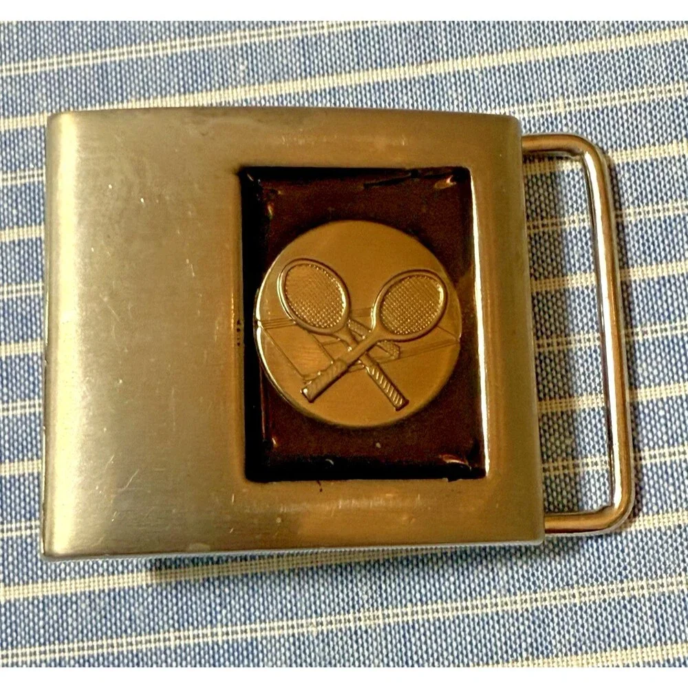 Vintage‎ Lee NY Tennis Racket Belt Buckle Silver Tone USA